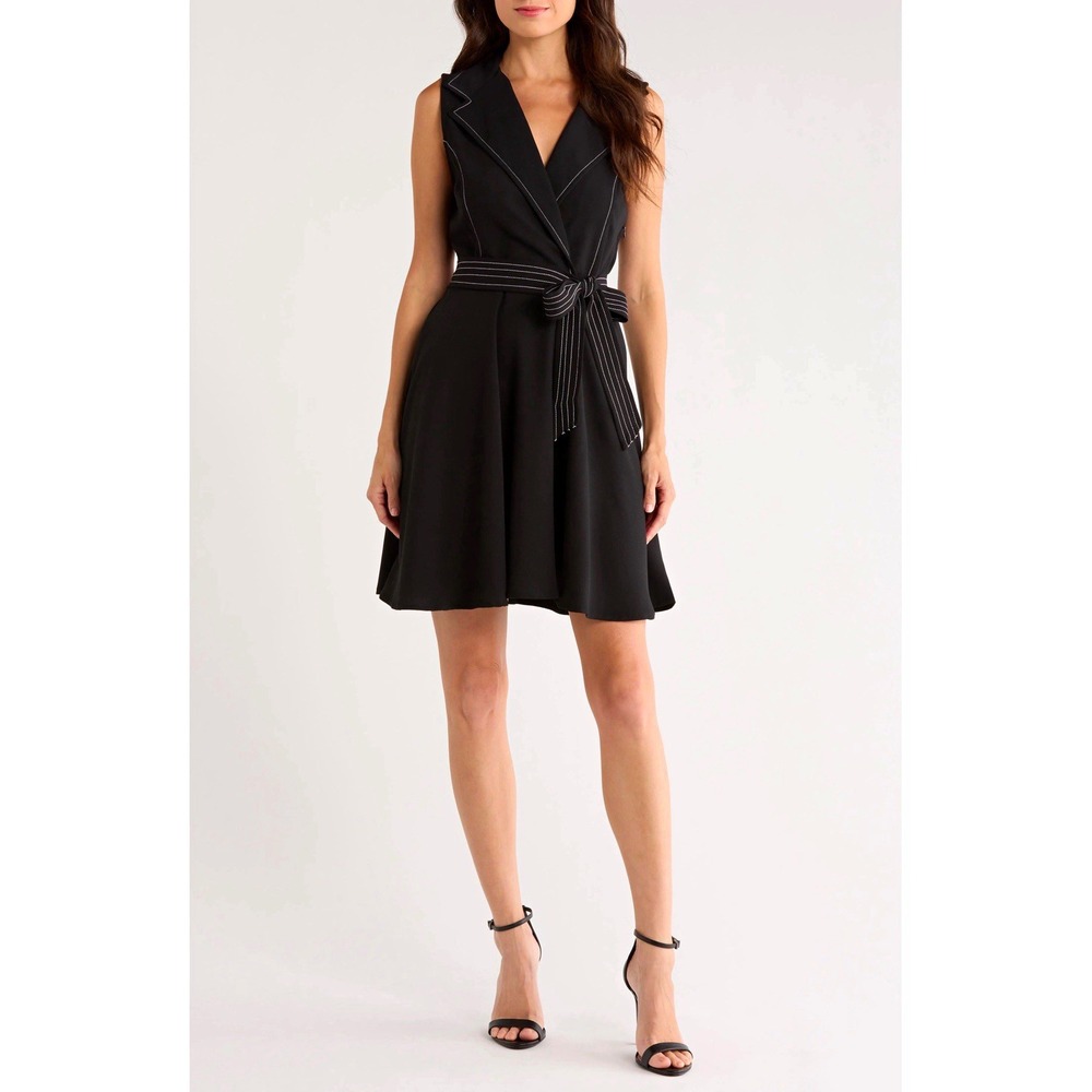 Halogen NWR Topstitch Sleeveless Belted Dress XL Rich Black